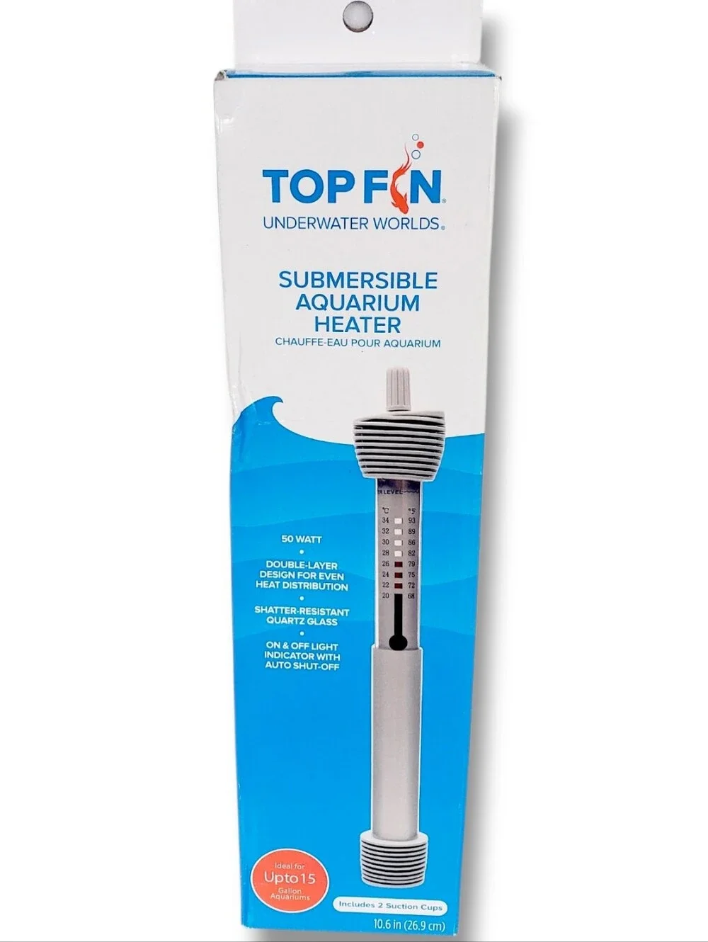 Top Fin H50 Submersible Heater - 50 Watts - Ideal For Up To 15 Gallon Aquariums